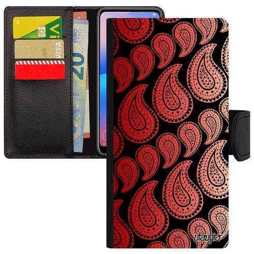 Coque Iphone 14 Pro En Cuir Motif Cachemire Portable Dessin Paisley Motif 4g Rouge Jolie Indienne Impression Multicolore Noir