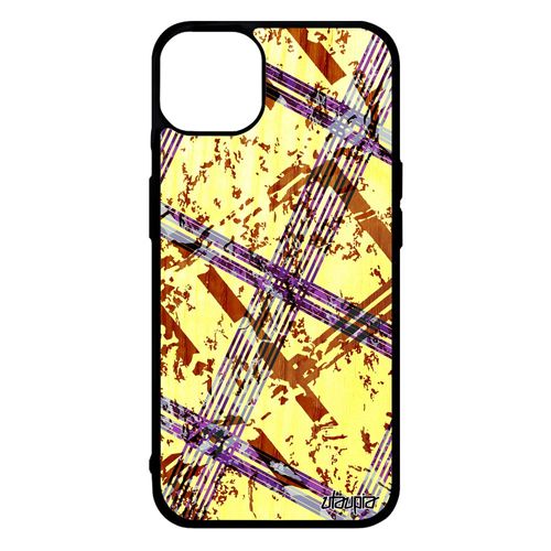 Coque Iphone 14+ Plus Silicone Carreau Tartan De Protection Jaune Jolie Fond Effet Abstrait Antichoc Design Smartphone Motif