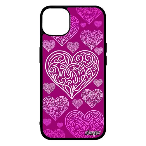 Coque Silicone Rigide Iphone 14+ Plus CUr Rose Amour Fille Portable Love Amitie Symbole Telephone 256 Go Etui Made In France