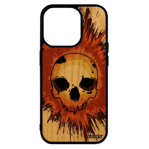 Coque Silicone Antichoc Pour Iphone 14 Pro En Bois Tete De Mort Rigide Vintage Enfer Squelette 1000 Go Crane Unique Marron Emo
