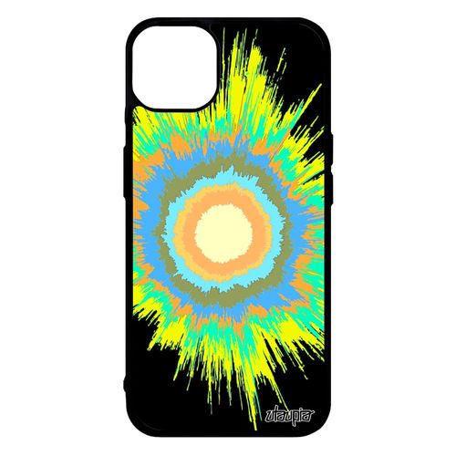 Coque Iphone 14+ Plus Silicone Explosion Soleil Housse Jaune Design Antichoc Motif Modern Galaxie Espace Mobile Texture Coloré