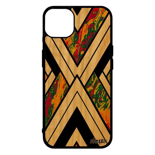Coque Bois Iphone 14+ Plus Silicone Marbre Antichoc Motif Jolie Effet Mobile Forme Jaune Design Fond Pierre Granite Case