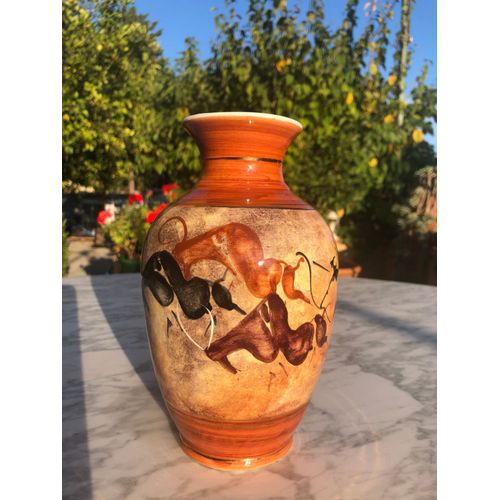 Vase LASCAUX aurochs neuf en céramique émaillée brillante hauteur de 21 cm