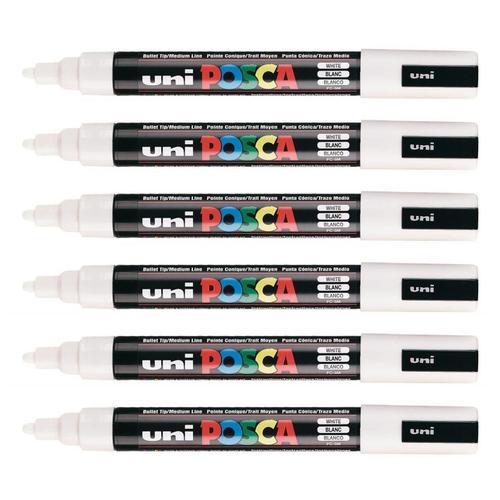 Posca Lot De 6 Marqueurs Pointe Conique Moyenne Pc5m 1,8 - 2,5mm Blanc