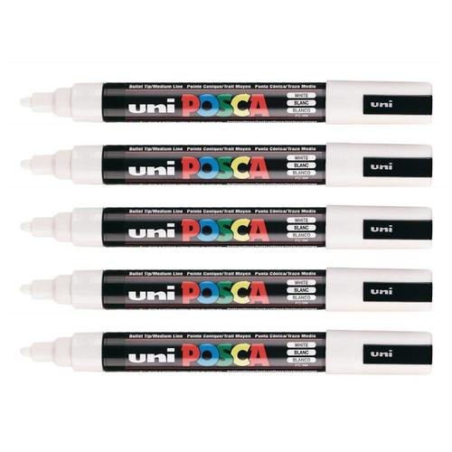 Posca Lot De 5 Marqueurs Pointe Conique Moyenne Pc5m 1,8 - 2,5mm Blanc