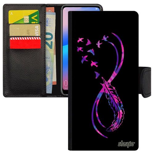 Coque Iphone 14 Pro Max Portefeuille Infini Telephone Mobile Multicolore Antichoc Coloré Zen De Protection Violet Plume Design