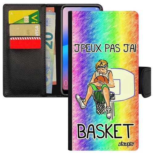 Coque J'peux Pas J'ai Basket De Protection Iphone 14+ Plus Rabat Silicone Etui Rigide Bd Sport Humour Vert Comique Basketball