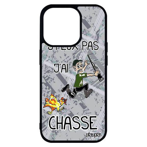 Coque Iphone 14 Pro Max Silicone J'peux Pas J'ai Chasse Drole Gris Bande Dessinée Poule Humoristique Comique Telephone Rigide