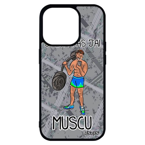 Coque Iphone 14 Pro Max Silicone J'peux Pas J'ai Musculation Bande Dessinée Antichoc Case Drole Comique Pas Cher Gris Sport De