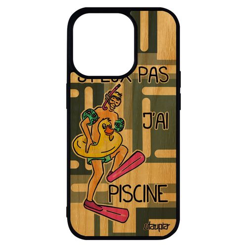 Coque Bois Silicone J'peux Pas J'ai Piscine Pour Iphone 14 Pro Max Sport Vacances Comique Humour Natation Portable Gris Drole