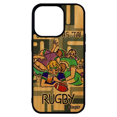 Coque En Bois De Protection Iphone 14 Pro Max Silicone Humour J'peux Pas J'ai Rugby 4g Humour Drole Gris Bande Dessinée Sport