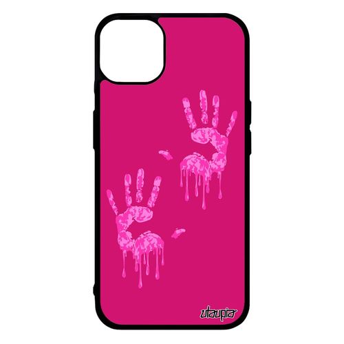 Coque Pour Iphone 14+ Plus En Silicone Main Image Antichoc Design Telephone Caoutchouc Femme Deux Trace De Rose De Protection