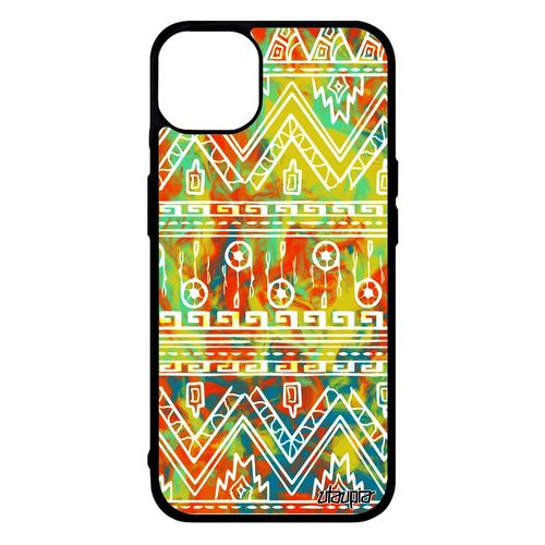 Coque Iphone 14+ Plus Silicone Motif Azteque Housse Effet Peinture Tpu Jolie Frise Etui Tribal Jaune Ethnique Fond Decoratif