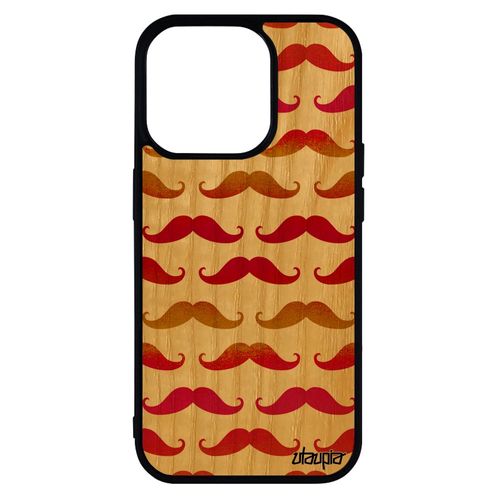 Coque En Bois Silicone Moustache Iphone 14 Pro Pipe Rouge Design Vintage Peinture Fantaisie Chapeau Melon Housse Rigide 128 Go