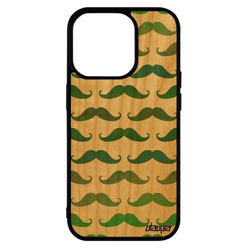 Coque Pour Iphone 14 Pro En Bois Silicone Moustache Pipe Fantaisie Chapeau Melon Peinture Personnalisé Couleur Vintage Motif