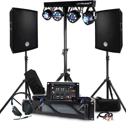 Pack Sono BM SONIC Ampli 1000W, Paire d'Enceintes Passives 2x300W, Table de Mixage, Portique 4 Lumières Xperformer, Pieds