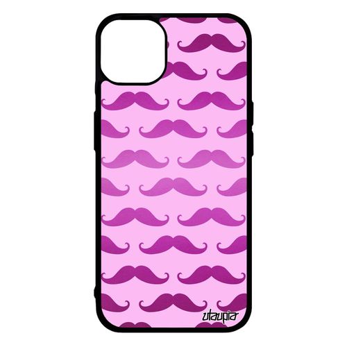 Coque Silicone Moustache Iphone 14+ Plus Peinture Smartphone Impression Pipe Alu Case Vintage Imprime Chapeau Melon Homme Rose