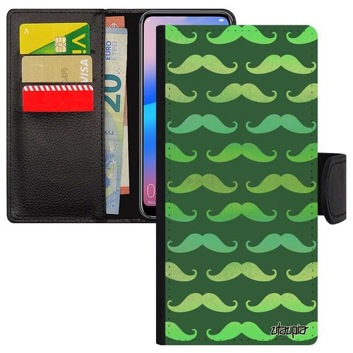 Coque Iphone 14+ Plus Cuir Moustache Peinture Etui Mobile Vert 256 Go Imprime Vintage Chapeau Melon Couleur Housse Pipe Homme
