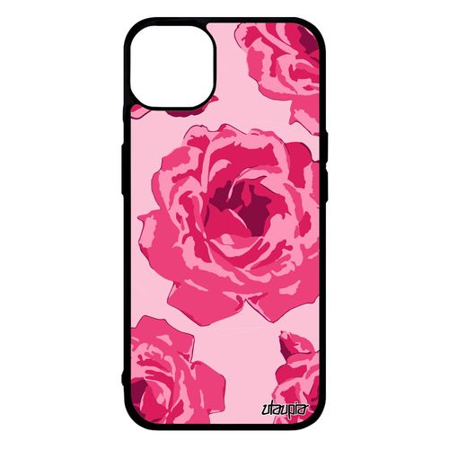 Coque En Silicone Iphone 14+ Plus Rose Fleur Tpu Portable Mariage Rose Eternelle Petale De Dessin Poudré Smartphone Romantique