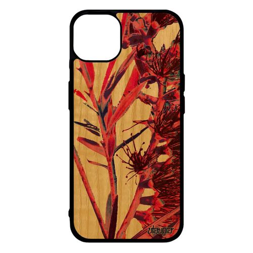 Coque Bois Iphone 14+ Plus Silicone Fleurs Jolie Rose Plante Exotique Case Smartphone Florale Design Nature Antichoc Effet De