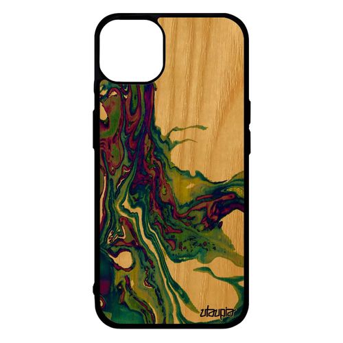 Coque Pour Iphone 14+ Plus Bois Silicone Peinture Marbre Art Tpu Motif Jaune De Protection Decoratif Nature Smartphone Texture
