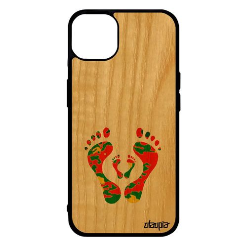 Coque Bois Silicone Pour Iphone 14+ Plus Trace De Pas Reggae Jaune 512 Go Portable Fille Pied Personnalisé Frêne Cadeau Femme