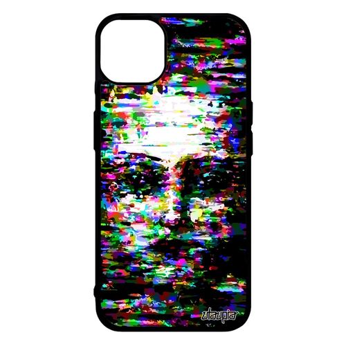 Coque Iphone 14+ Plus Silicone Portrait Femme Peinture Fantome Etui Artistique Mobile Jaune Visage Enfant Alu Femme Art Design