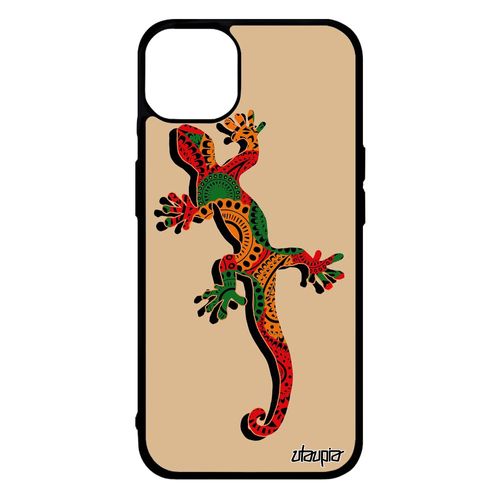 Coque Iphone 14+ Plus En Silicone Salamandre Bumper De Protection Mobile Rasta Ethnique Jamaique Aluminium Jaune Animal Souple
