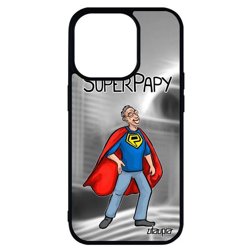 Coque Antichoc Iphone 14 Pro Max Silicone Super Papy Texte Case Gris Bande Dessinée Heros Grands Peres Mobile Comics Bebe