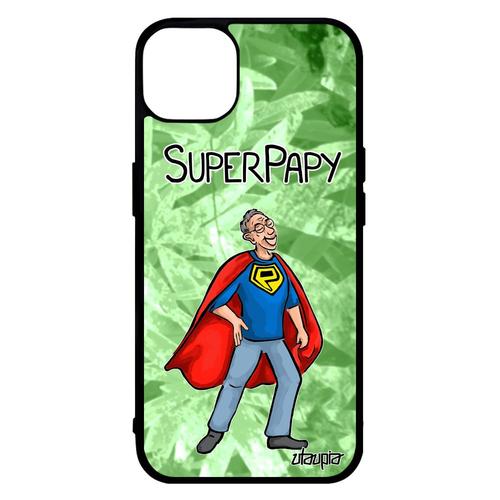 Coque Silicone Super Papy Pour Iphone 14 Drole Texte Comique Bd Heros De Protection Housse Humour Comics Vert Made In France