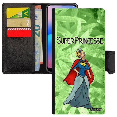 Coque Pour Iphone 14+ Plus Simili Cuir Portefeuille Super Princesse Aimantée Rigide Humour Texte Heros Etui Design Vert Drole