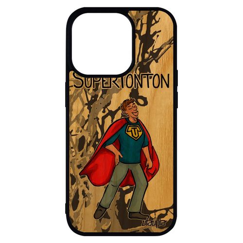 Coque Iphone 14 Pro Max Bois Silicone Super Tonton Bebe Heros Gris Comique Telephone Comics Personnalisé Humour De Protection