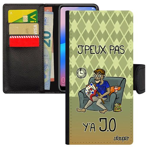 Coque Pour Iphone 14 Pro Max Cuir Portefeuille J'peux Pas Y'a Jo Etui Drole Case Vert Cover Humour Pu Texte Jpeux Comique Bd