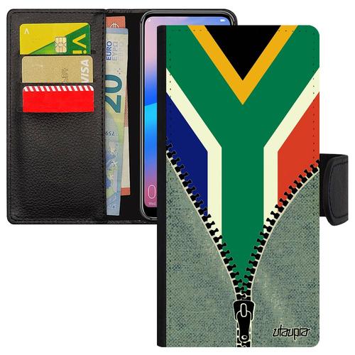 Coque Rabat Iphone 14+ Plus Porte Cartes Drapeau Afrique Du Sud Africain Flip Case Jo Can Rugby Coupe Du Monde Made In France