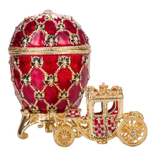 Oeuf à la Fabergé de couronnement / boîte à bijoux avec carrosse 10 cm, rouge