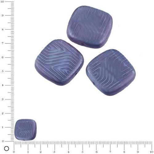 Perles Carrées Plates En Verre Silky 16 X 16 Mm - Bleu Foncé Mat X 4 Pces
