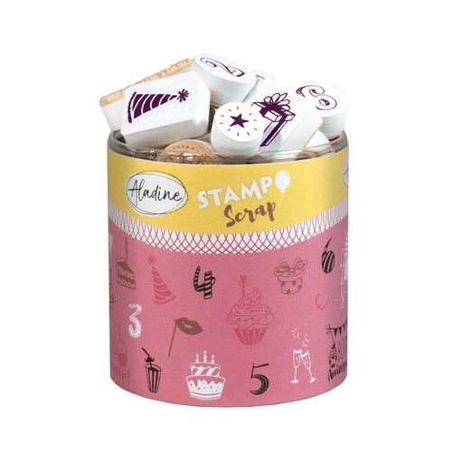 Encreur Et 35 Tampons Stampo Scrap Anniversaire