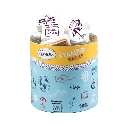 Encreur Et 46 Tampons Stampo Scrap Voyage