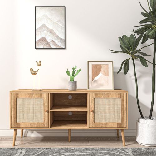Buffet Cange Avec Portes Effet Cannage Et 2 Niches 120 Cm
