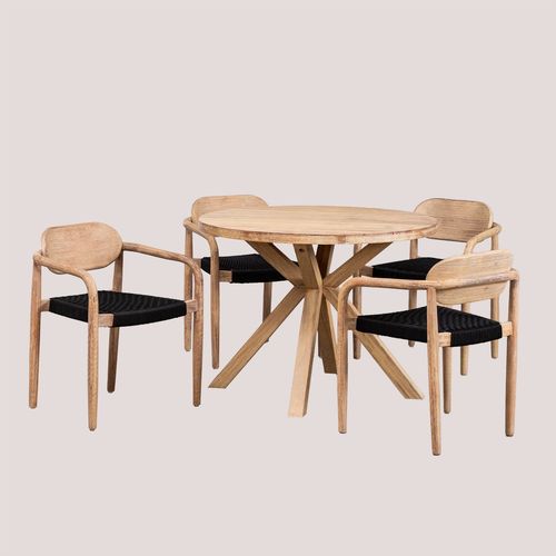 Ensemble Table Ronde (Ø100 Cm) Et 4 Chaises Avec Accoudoirs En Bois Naele Noir