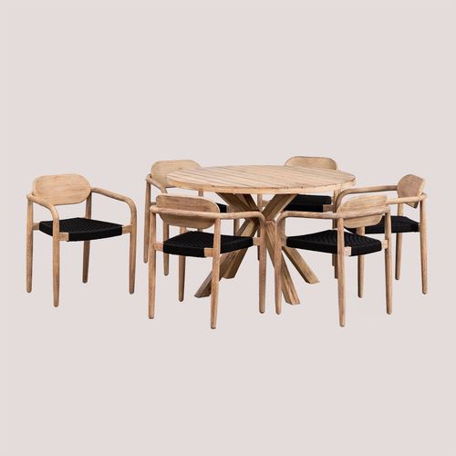 Ensemble Table Ronde (Ø120 Cm) Et 6 Chaises Avec Accoudoirs En Bois Naele Noir