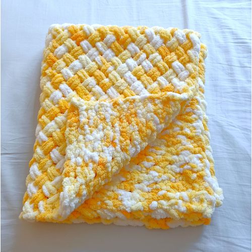 Couverture Jaune Et Blanc Pour Bebe Ou Jeune Enfant. 84 X 70 Cm. Fait Main. Oeko Tex 100