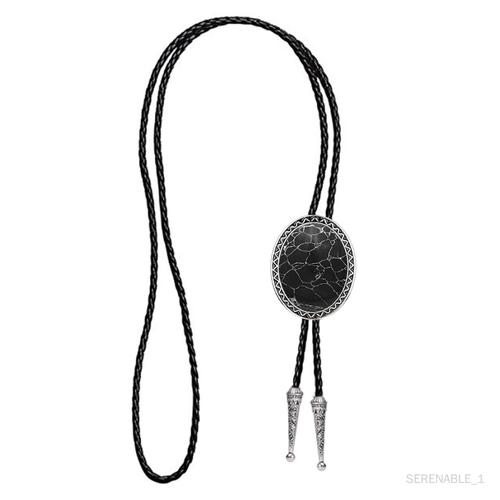 Cravate Bolo Faite À La Main Pour Hommes, Cravate En Cuir Pu Ovale Réglable Style Rétro Western Cowboy Bolo Cravate Pour Anniversaire Fête Hommes Le Noir