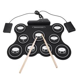 Batterie ÉLectronique + Paire de Baguette + 2x Pédale + Câble Usb -  Instrument de Percussion Portable pour Débutants et Enfants