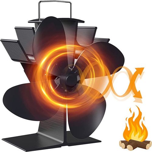 Ventilateur Poele à Bois, Silencieux Ventilateur Cheminee Écologique Alimenté à la Chaleur à 4 Pales, pour Poêle à Bois/ Cheminée