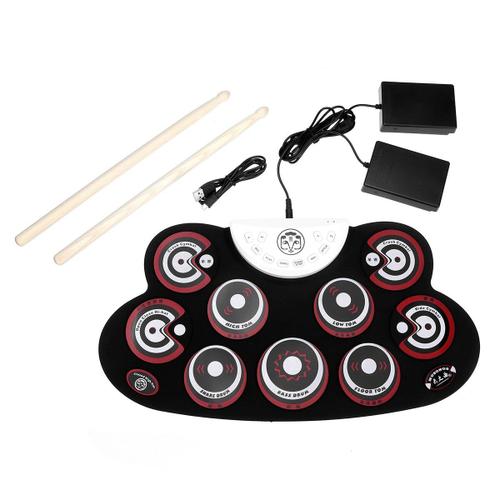 Roll-Up Drum Set 9 Pads De Batterie Électroniques En Silicone Alimentés Par Usb/Batterie Pour Les Enfants