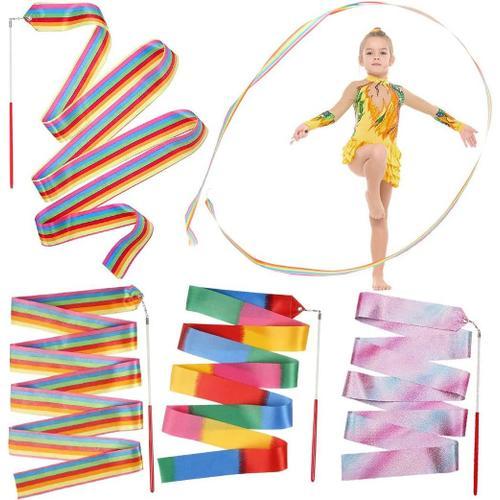 3pcs Ruban De Danse,2m Gym Fitness Ruban Gymnastique Rythmiques Streamer Pour Enfants Danse Artistique, Bâton Twirling