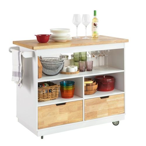 Sobuy Fkw107-Wn Desserte Roulante Chariot De Cuisine Meuble De Rangement À Roulettes Chariot De Service Buffet Multifonctionnel Avec Etagère À Epices Et Deux Tiroirs
