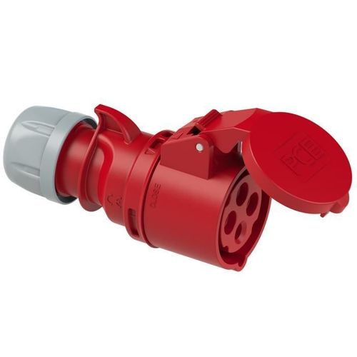 Prise industrielle portable femalle rouge avec clapet 16A 4P 400V 6h IP44 PCE