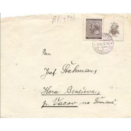 Tchécoslovaquie, Occupation Allemande, Bohème Moravie 1941, Belle Enveloppe Timbre Yvert 64, Hommage À Anton Dvorak, Avec Vignette Commémorative, Oblitérée Beau Cachet Rond De Kschetin, Tbe